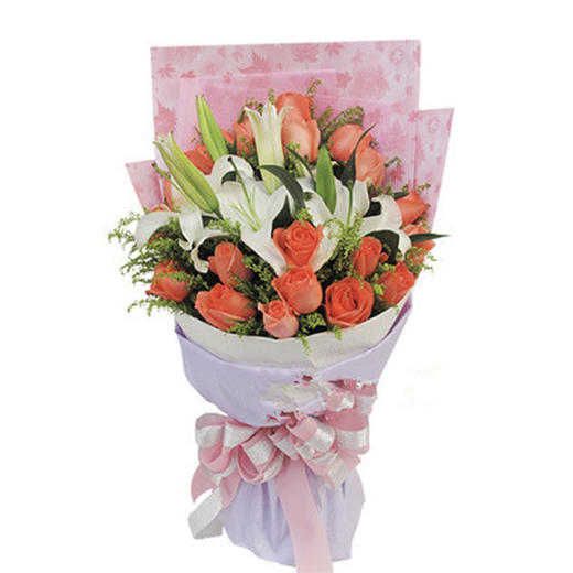【生日福利】玫瑰百合花束19支粉色玫瑰+1支百合，仅限贵阳地区配送 商品图0
