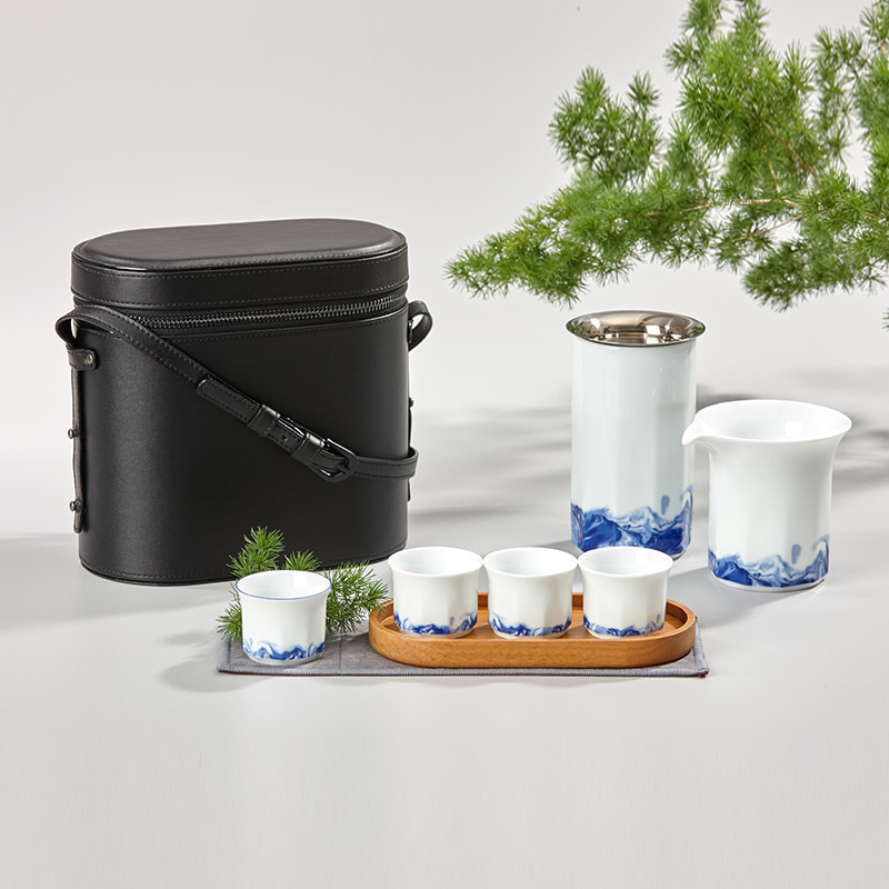 哲品家居 山海行系列旅行茶具套装便携户外多人陶瓷茶具带茶具包