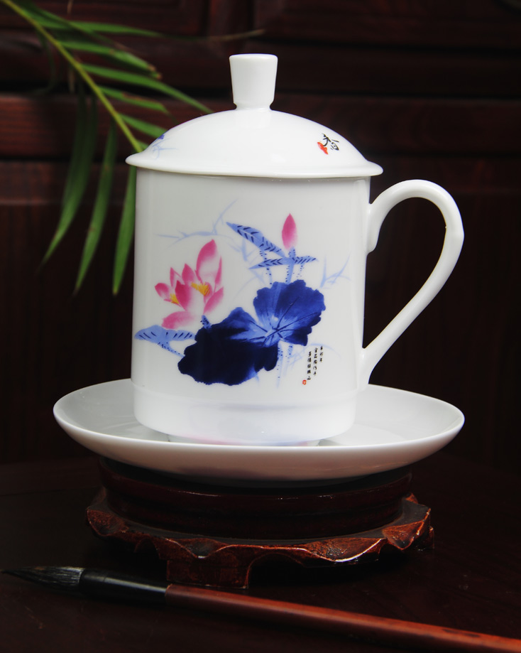 景德镇陶瓷 国瓷红叶 杯碟--中国莲