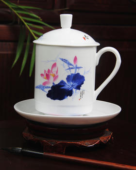 景德镇陶瓷 国瓷红叶 杯碟--中国莲