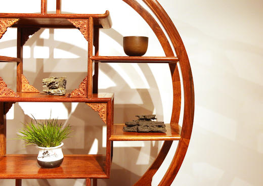 红桥红   精品 缅甸花梨【圆形弯腿 小博古架】多宝阁置物架  榫卯结构 一物多用 实用收藏 商品图2