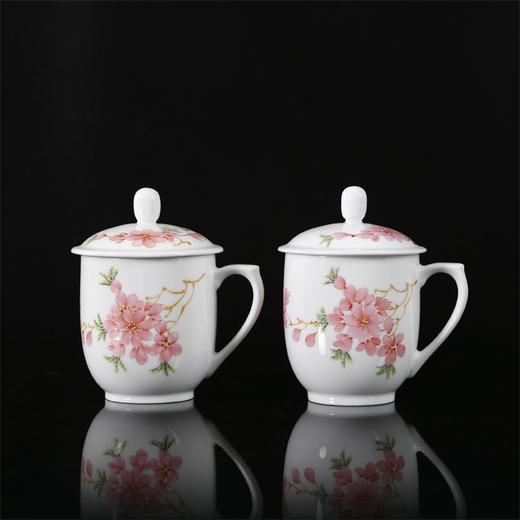 景德镇陶瓷 国瓷红叶 水点桃花对杯 商品图0