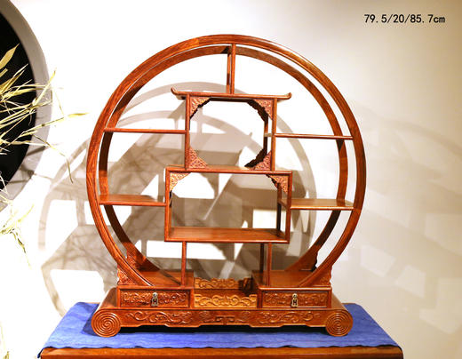 红桥红   精品 缅甸花梨【圆形弯腿 小博古架】多宝阁置物架  榫卯结构 一物多用 实用收藏 商品图0