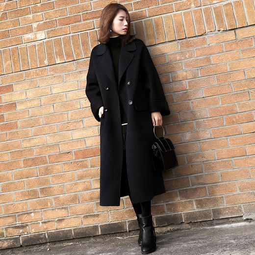 黑色中长款呢子大衣女过膝新款韩版赫本茧型毛呢外套GZHY-Z5206 商品图3