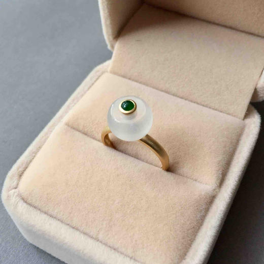 冰种翡翠转运珠戒指18k黄金镶嵌