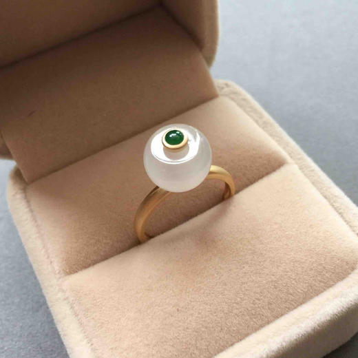 冰种翡翠转运珠戒指18k黄金镶嵌