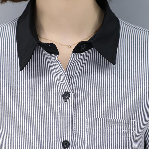 POLO领条纹中长款修身优雅长袖衬衫 货号XMTZ1037 商品图3