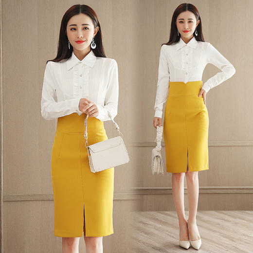 2018春装新款韩版时尚衬衫 高腰包臀裙套装GZHY-C133C76924 商品图3
