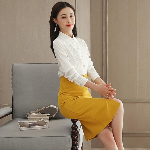2018春装新款韩版时尚衬衫 高腰包臀裙套装GZHY-C133C76924 商品图2