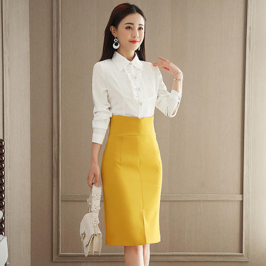 2018春装新款韩版时尚衬衫 高腰包臀裙套装GZHY-C133C76924 商品图0