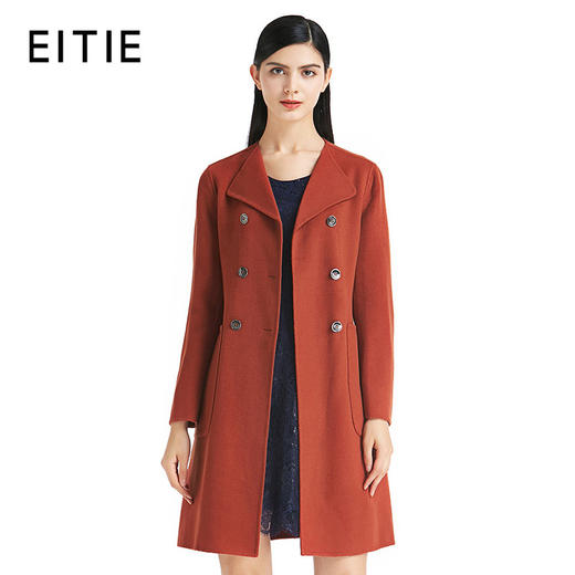 EITIE爱特爱女装秋冬通勤中长款修身双排扣纯色毛呢外套5514201 商品图0