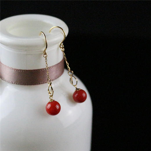 18K黄金珊瑚耳环 商品图0