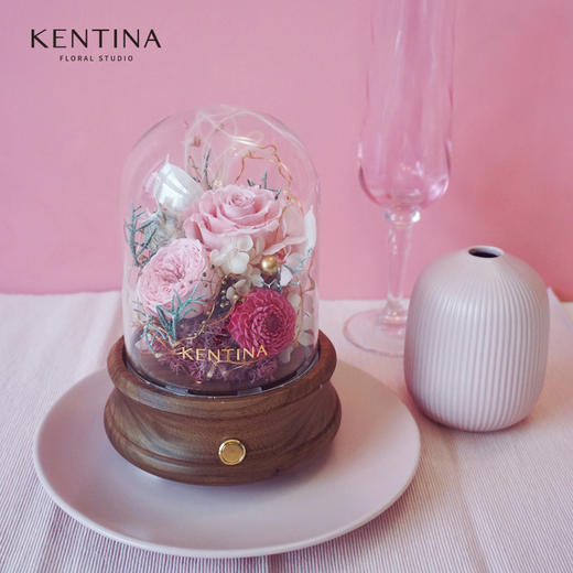 Kentina粉红胡桃木玻璃罩蓝牙音箱 商品图0