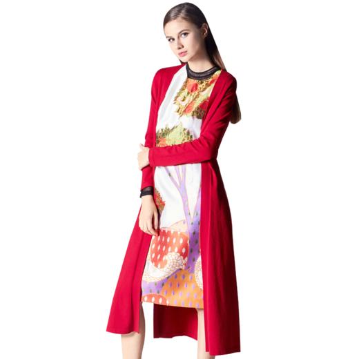 1E6812-红色绒毛衣女中长款开衫-太阳的圣树--《智慧之光--波斯艺术》 商品图4