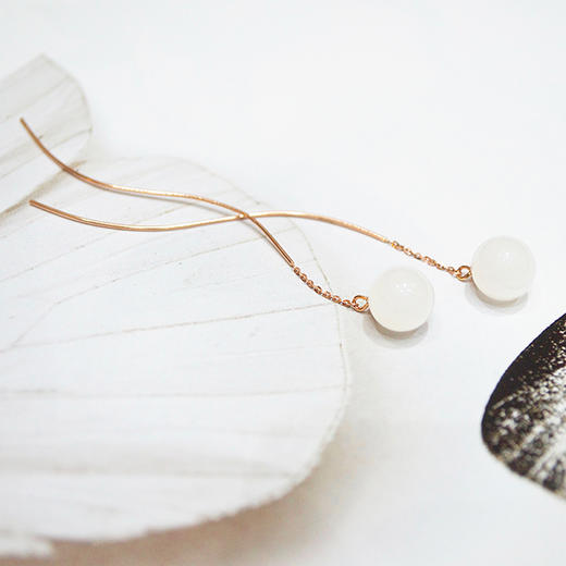 18k玫瑰金和田玉（白玉）玉珠S耳线-初遇 商品图0