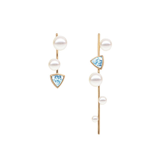 Pearl moments 夏凡设计 BLUE HEART 蓝色彗心海蓝宝石不对称耳环 商品图0