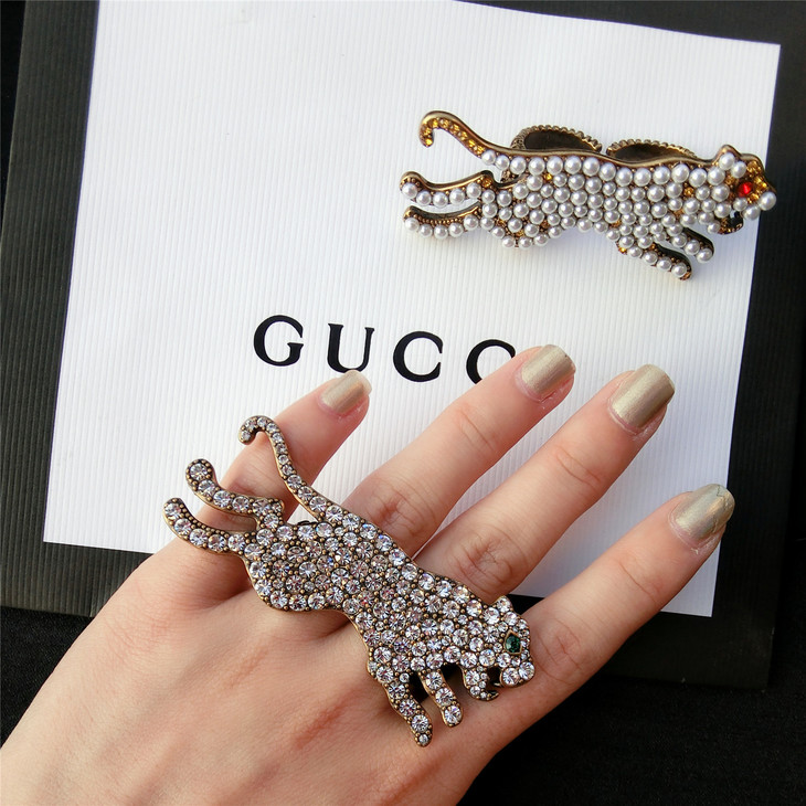 编码guj60188古驰豹子珍珠施华洛钻个性戒指