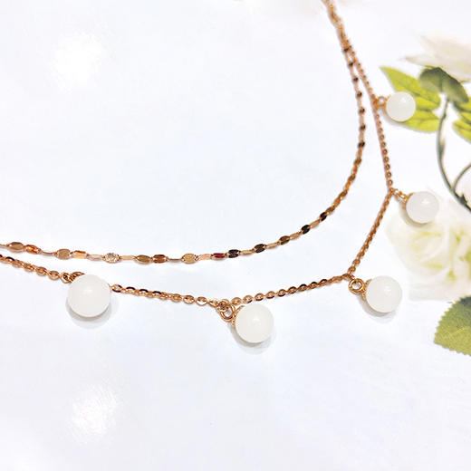 18k玫瑰金和田玉(白玉)玉珠手链-初遇 - 玖馥珠宝