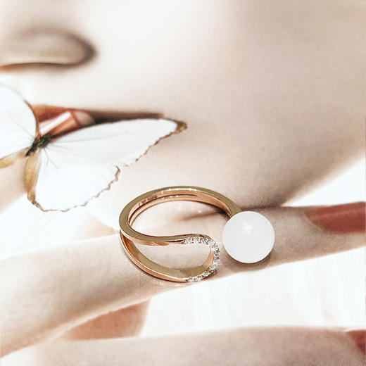 18k玫瑰金和田玉（白玉）玉珠戒指【指间戒】-初遇（戒圈请备注留言） 商品图2