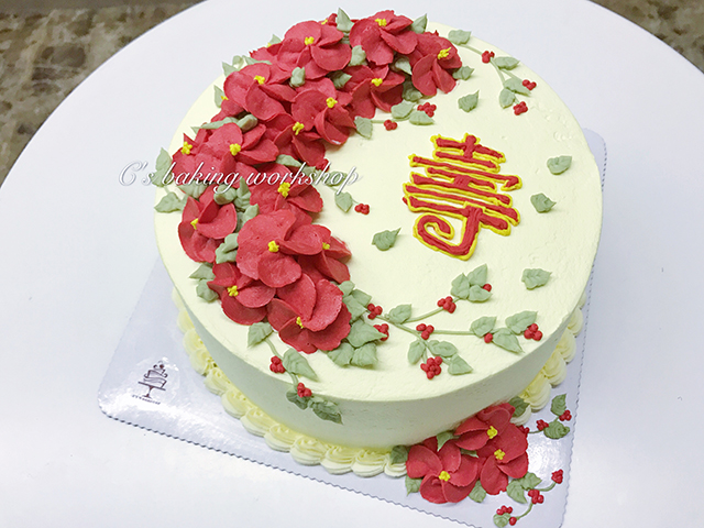 韩式裱花 寿字款 忌廉蛋糕（默认自提，收费配送请联系客服）