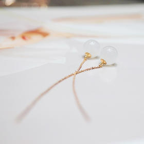 18k玫瑰金和田玉（白玉）玉珠耳线-初遇 8mm/总长70mm