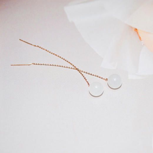 18k玫瑰金和田玉（白玉）玉珠耳线-初遇 8mm/总长70mm 商品图1