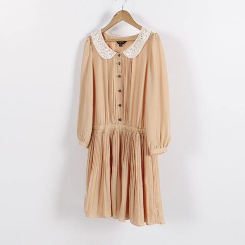 M码可爱镂空娃娃领淑女雪纺连衣裙_B105