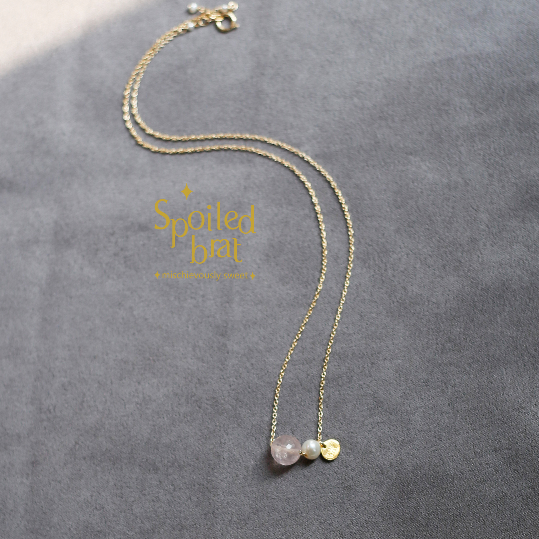 SpoiledBart Jewelry 14K注金 天然粉晶 珍珠 可爱 百搭 气质 项链