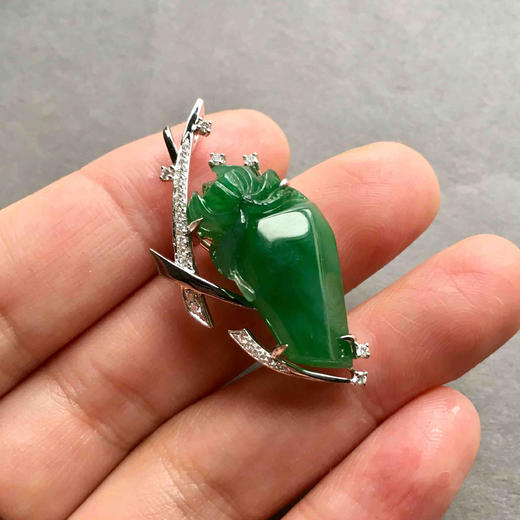 亭亭玉立，设计师款吊坠胸针两用翡翠首饰18k白金钻石镶嵌 商品图5