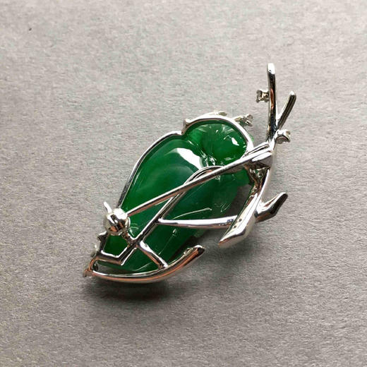 亭亭玉立，设计师款吊坠胸针两用翡翠首饰18k白金钻石镶嵌 商品图4