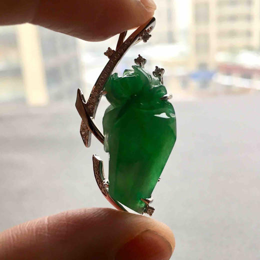 亭亭玉立，设计师款吊坠胸针两用翡翠首饰18k白金钻石镶嵌 商品图8