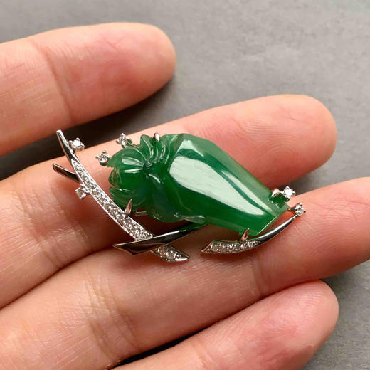 亭亭玉立，设计师款吊坠胸针两用翡翠首饰18k白金钻石镶嵌 商品图6