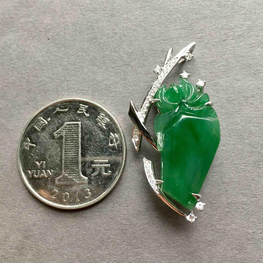 亭亭玉立，设计师款吊坠胸针两用翡翠首饰18k白金钻石镶嵌 商品图3
