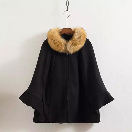 秋冬新款长袖羊毛呢夹棉防风超有型毛领斗篷女大衣外套 wwt26351