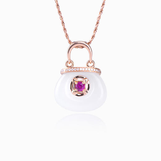 18k玫瑰金和田玉（白玉）吊坠-邂逅香榭丽 商品图1