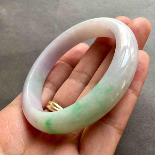 春带彩的翡翠手镯，糯种紫罗兰加阳绿56 商品图8