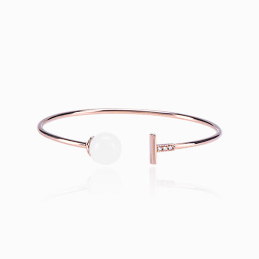 18k玫瑰金和田玉（白玉）玉珠手镯--心若相知·期待 商品图0