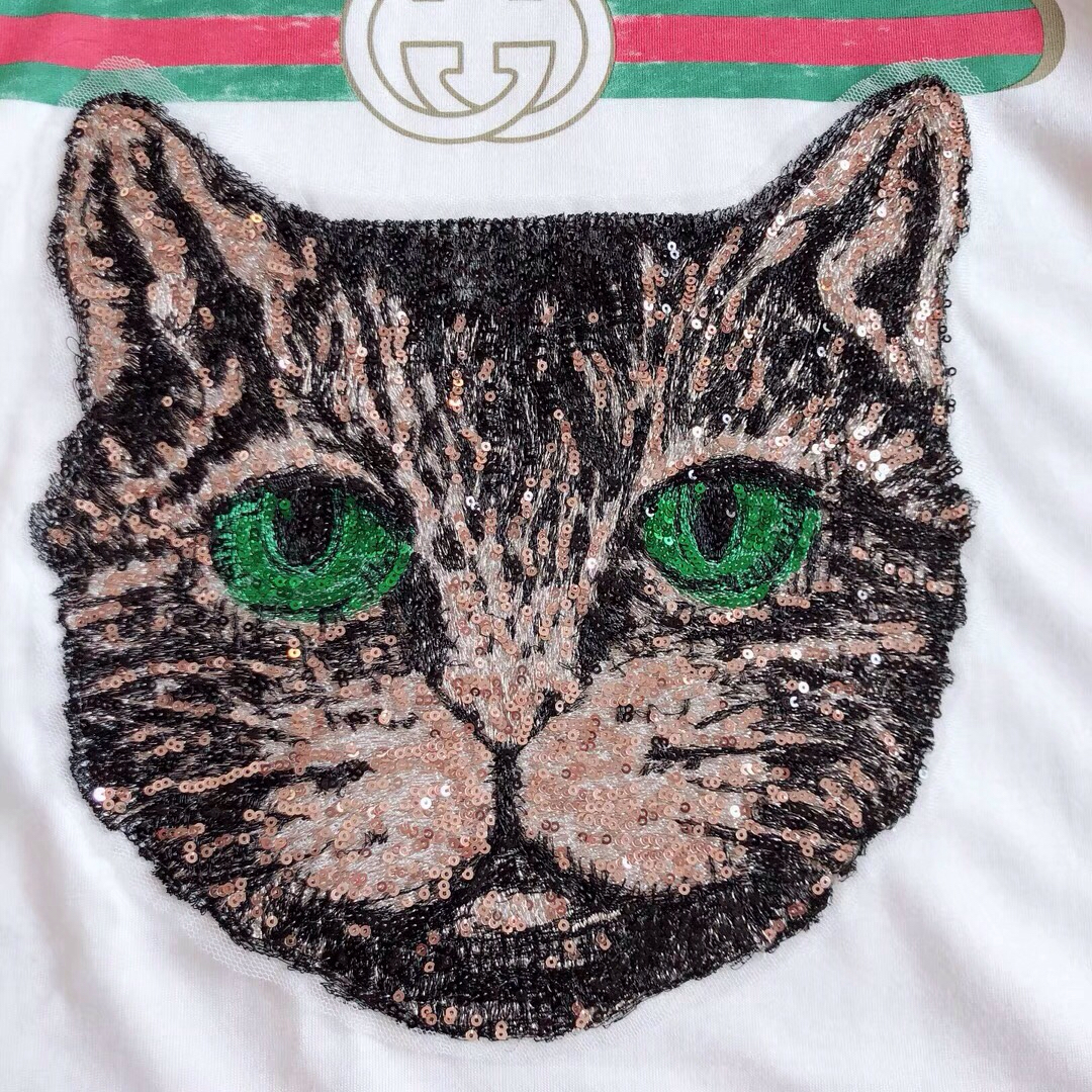 gucci猫头印花t恤