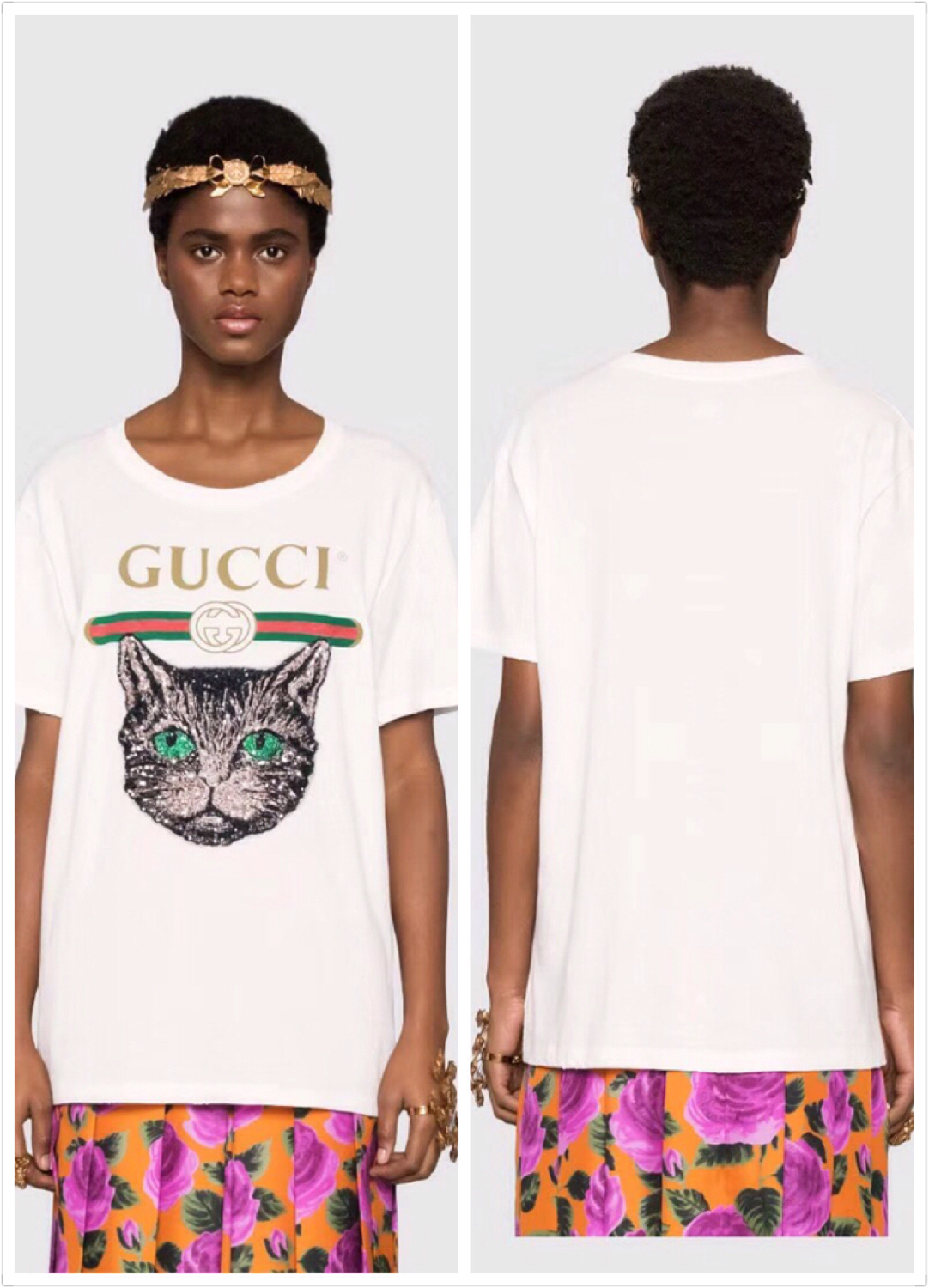 gucci猫头印花t恤
