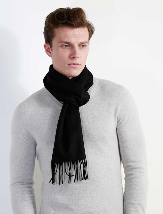 经典纯羊绒围巾 黑色 商品图4