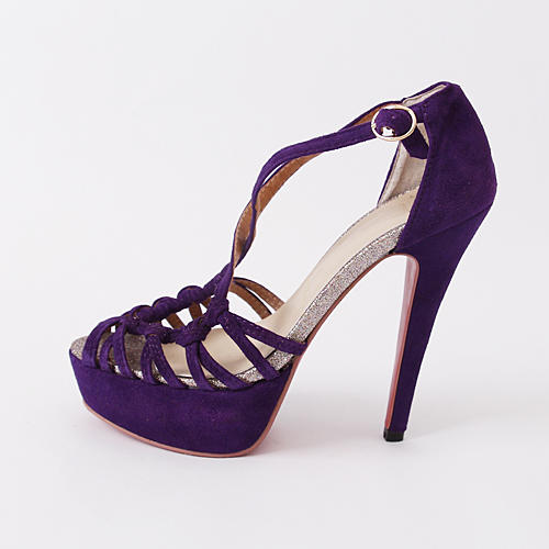 37码紫色防水台超高跟凉鞋