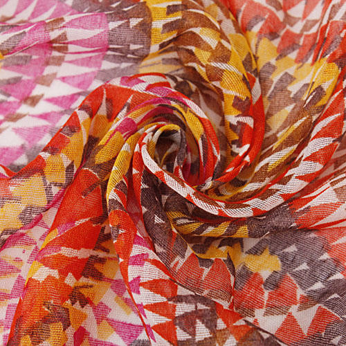 彩色几何图案压花棉质围巾方巾披肩