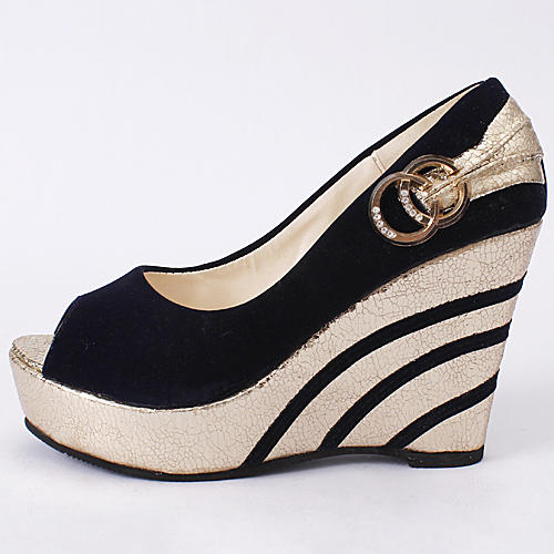 35码鱼嘴坡跟藏青色厚底防水台松糕鞋