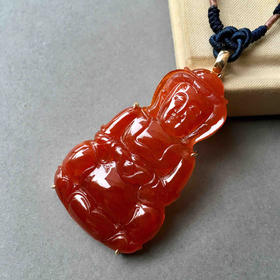 收藏级别的翡翠红翡观音18k黄金镶嵌