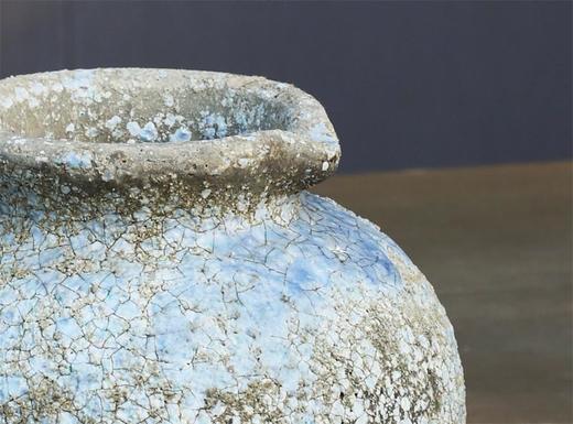 天蓝半釉龟裂罐孤品