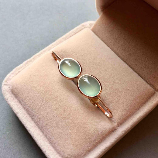 高冰种淡晴水耳钉18k玫瑰金镶嵌（无耳洞版本） 商品图4