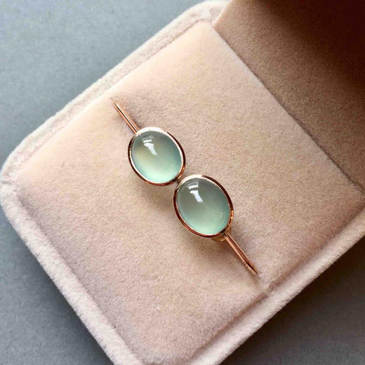 高冰种淡晴水耳钉18k玫瑰金镶嵌（无耳洞版本） 商品图2