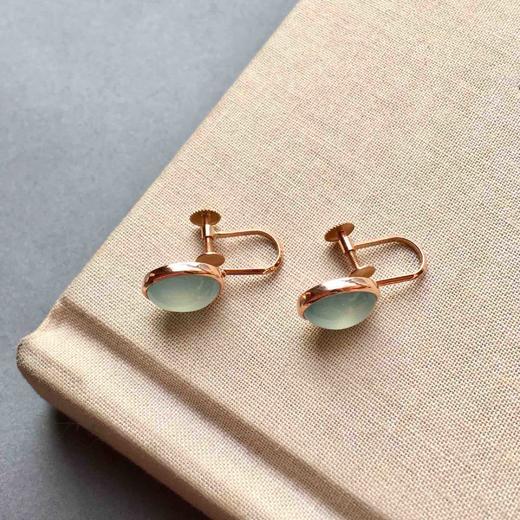 高冰种淡晴水耳钉18k玫瑰金镶嵌（无耳洞版本） 商品图6