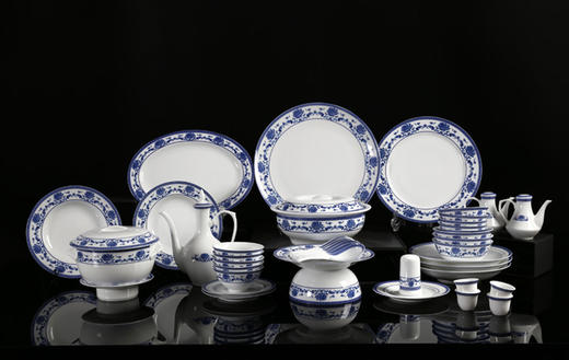 景德镇陶瓷 国瓷红叶 111头清芙蓉中餐具 商品图0