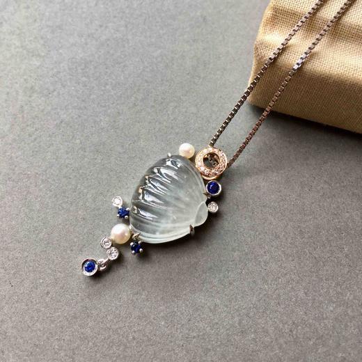 高冰种翡翠贝壳18k白金钻石镶嵌 商品图1